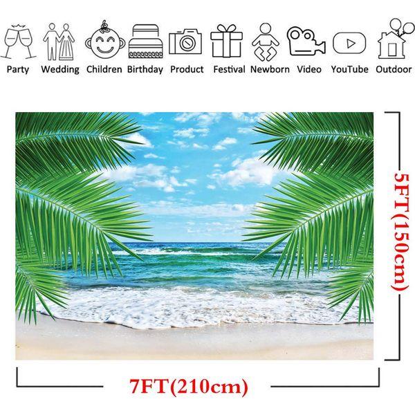 LYWYGG 10x8FT Tropical Beach Backdrop Vinyl Palm Trees Blue Sky Background for Photography Wedding Decoration Photography Backdrop Beach Backdrop CP-7-1008 2