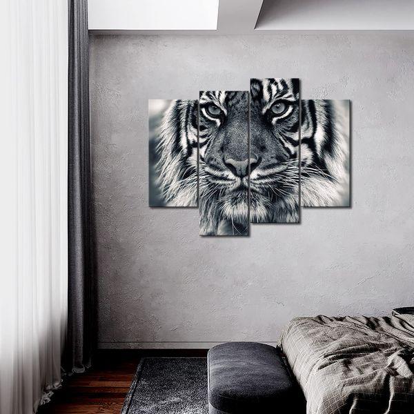Black And White Ferocity Tiger With Eye Staring And Beard Wall Art Painting Pictures Print On Canvas Animal The Picture For Home Modern Decoration 1