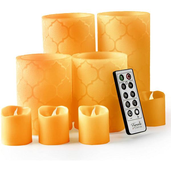 Furora LIGHTING LED Flameless Candles with Remote - Battery-Operated Flameless Candles Bulk Set of 8 Fake Candles - Small Flameless Candles & Christmas Centerpieces for Tables, Orange Nordic