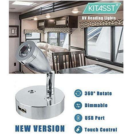 KITASST 12V LED Car Reading Lights with USB Charging Port, Touch Dimmable Adjustable Spotlight Bedside Wall Lamp for Motorhome Caravan Camper Van Boat Bedroom (DC12V-24V) - 2 Pack 1
