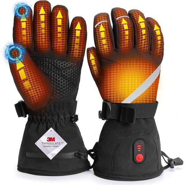 Heated Gloves for Men Women - Rechargeable Heated Gloves 7.4V 3000mAh Battery Powered Waterproof Electric Heating Gloves for Cold Winter Arthritis Hands Skiing Hunting (L-20.5CM- Male) 0