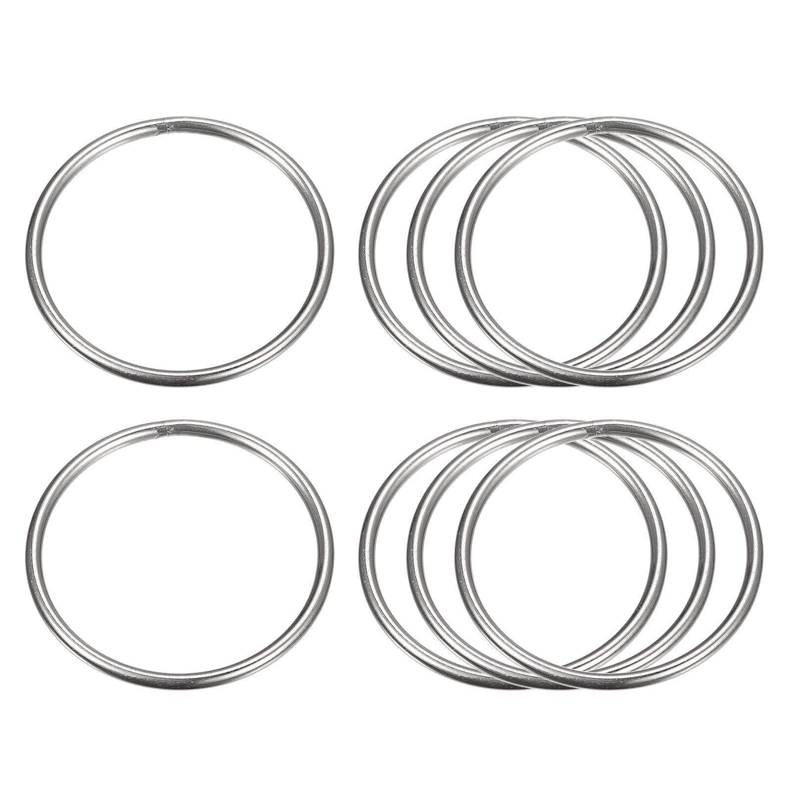 sourcing map Stainless Steel O Rings, 8pcs 50mm(1.97") Outer Dia. 3mm Thickness Multi-Purpose Metal Welded O-rings Round Rings for Hardware Luggage Accessories