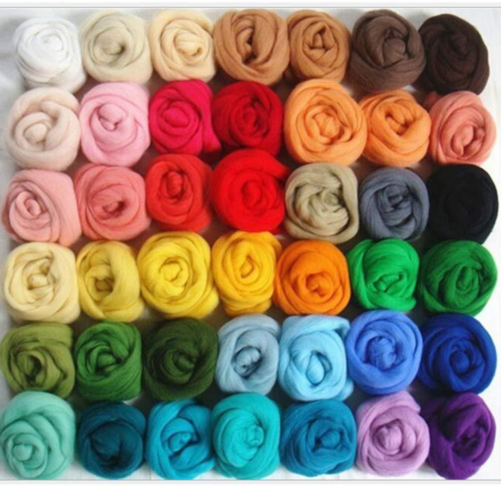 Abaodam DIY Tools Fluffy Yarn Colored Felt 36Pcs Wool Roving Fibre Wool Yarn Roving for Needle Felting Hand DIY Knitting Supplies (36 Colors) Fluffy Yarn DIY Kits Knitting Loom