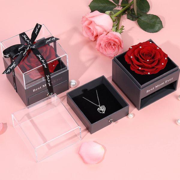 Faneeyo Mothers Day Rose Gifts for Mum,Preserved Real Rose with I Love You Necklace 100 Languages,Mum Gifts from Daughter Son, Birthday Gift for Mum,Red 3