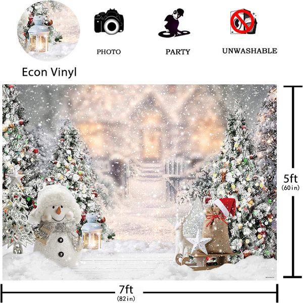 Allenjoy 7x5FT Christmas Winter Snowman Backdrop for Photography Xmas Tree Snow Gifts Snowflake Background White Decoration Banner for Baby Shower Birthday Photo Booth Studio Props 2