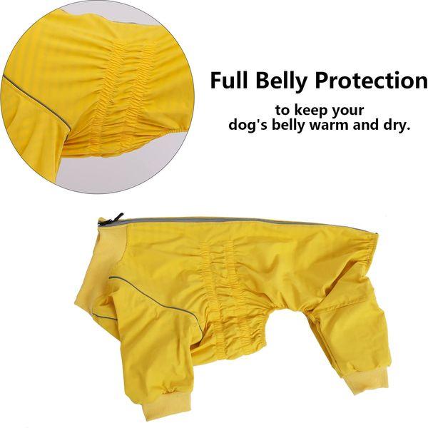 Dog full body raincoat with elastic belly waterproof coat for dogs reflective zipper closure four-leg rain gear jumpsuit for puppy small medium breeds - Yellow - XL 4