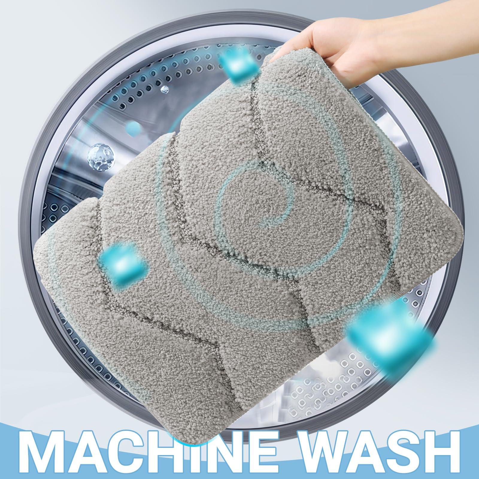 TOUPGIVME Bath Mats For Bathroom,40 x 60 cm Extra Soft Absorbent Bathroom Mat, Machine Washable Quick Dry Bathmat, Non Slip Fluffy Bathroom Rug,Light Grey 4