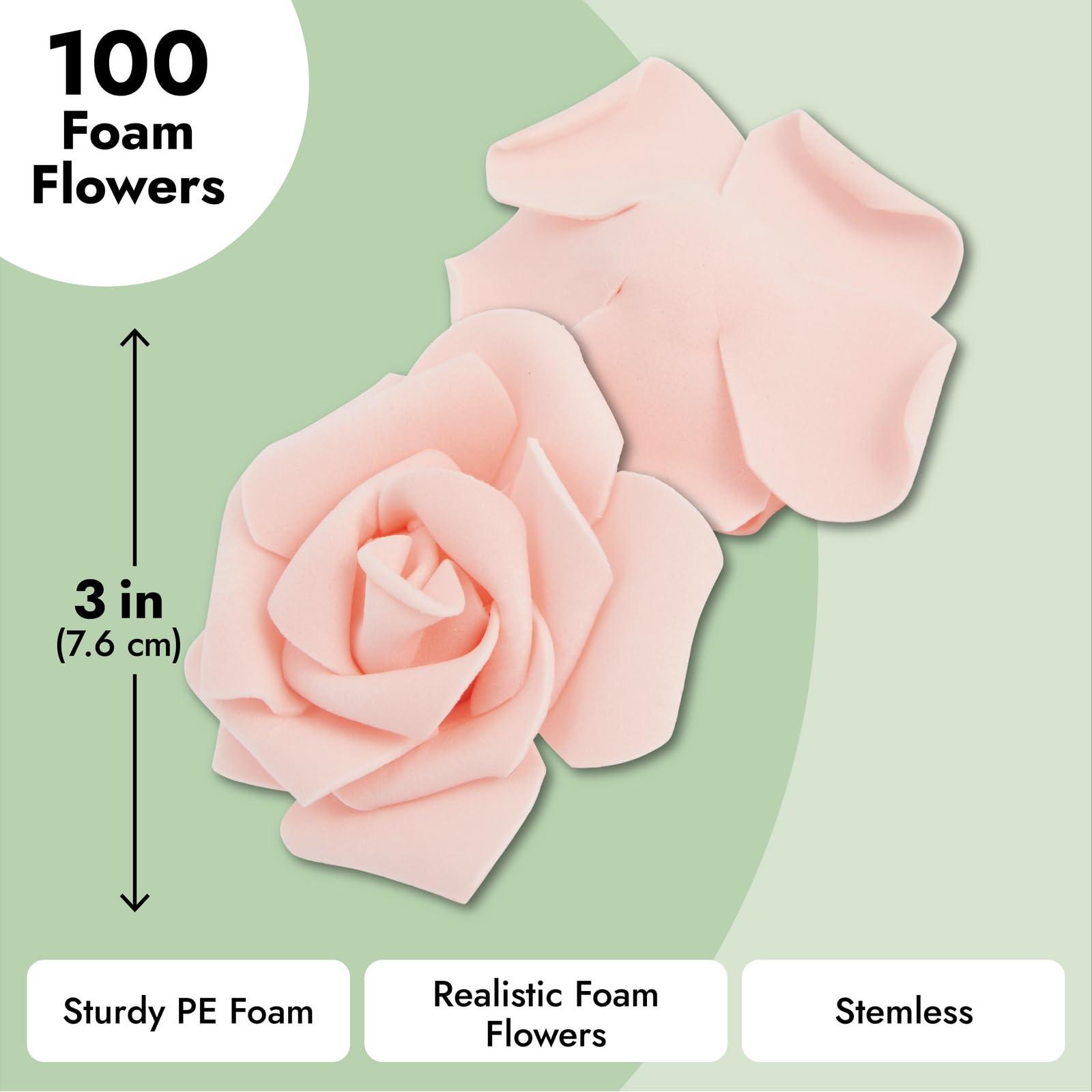 100 Pack Pink Artificial Flowers, Bulk Stemless Fake Foam Roses for Wedding, Decorations, Bouquets (7cm) 3