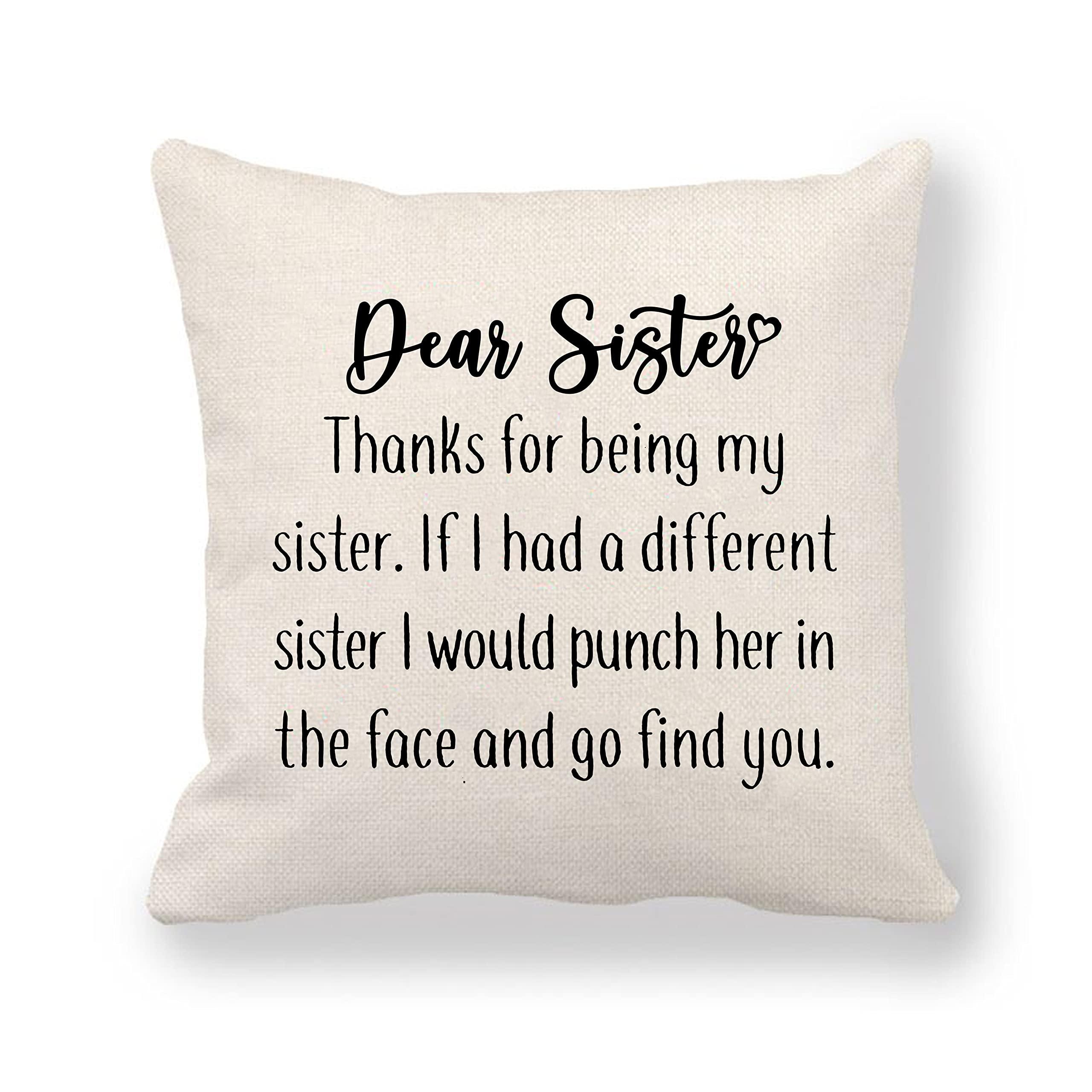 Sister Gifts from Sister Brother - Funny Present Sisters Frienship Birthday Gifts Ideas for Best Sister Women Soul Unbiological Sister in Law -Reminder Throw Pillow Cover Pillowcase