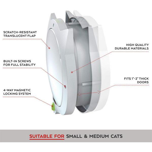 LYNX Cat Flap for Pets - 4Way Locking Cat Door for Interior & Exterior Doors, Indoor Wall or Hidden Cat Litter Box - Easy Quick Installation - Kitty Training Tips Included (Off-White) 4