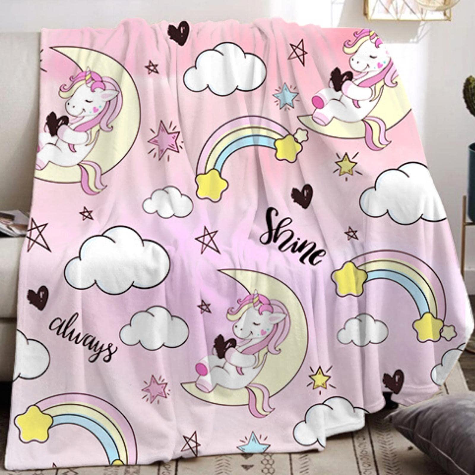 PQCXXA Magic Unicorn Blanket - Soft Flannel Fleece Blanket for Girls Kids, Microfiber Fleece Blanket for Couch, Bedroom, Travel (Cloud, 150x200cm) 0