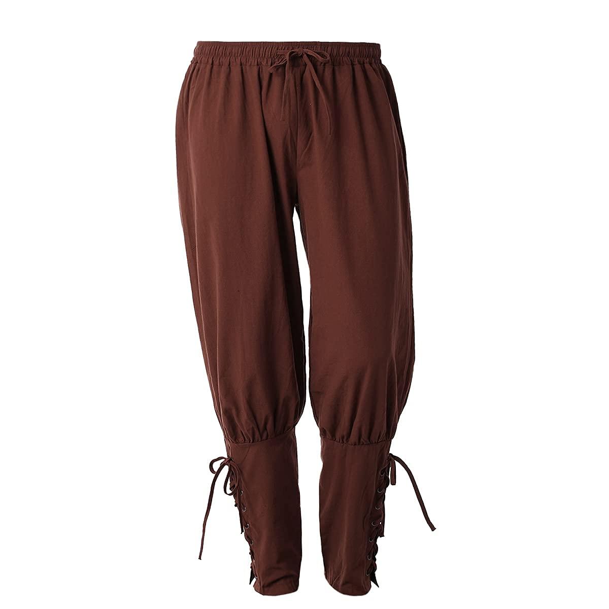 COSDREAMER Men's Medieval Pants Viking Pirate Costume Trousers Brown 4