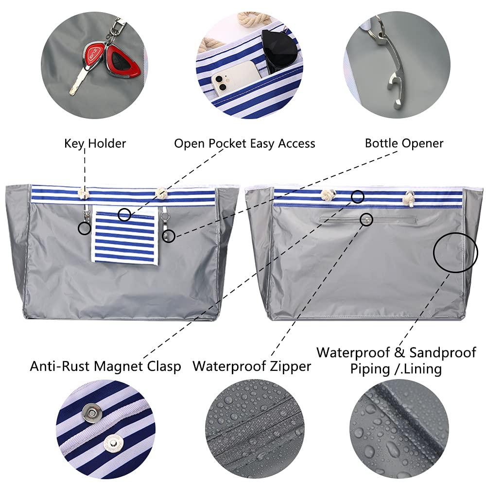 Vomgomfom Extra Large Hand Bag Waterproof Canvas Beach Bag with Inner Pockets for Travel-Weekender Big Pool Tote Bag with Inner Pockets, Rope Handles, Top Magnet Clasp, Outside Pockets 4