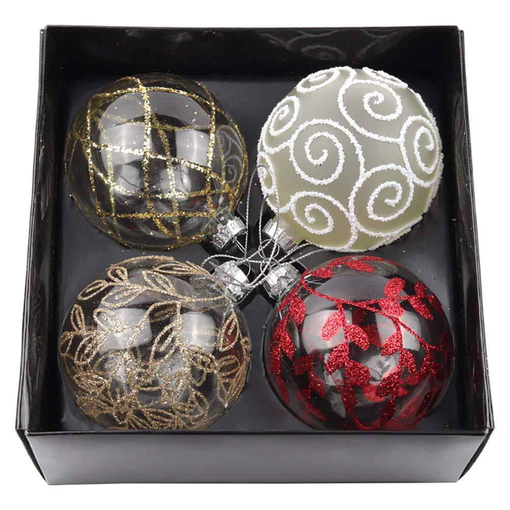 Set of 4 Christmas Tree Baubles Balls Fillable Hanging Glass Baubles Xmas Tree Holiday Party Festival Decoration (10cm) 0