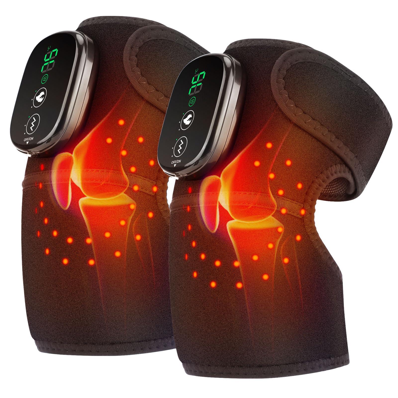 AFDEAL Heated Knee Massager with Red Light, Cordless Red Light Heated Knee Warp With Vibration, 3 Modes Heated Knee Support,Heated Knee Pad for Shoulder Elbow Knee, 2 Pack, Black