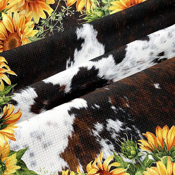 Cow Print Pillow Cover 18X18 Inch Yellow Sunflower Rustic Plant Decorative Square Cushion Cover White Brown Western Land Farmhouse Animal Cushion Case for Party Housewarming Office RV,2 Pack 3