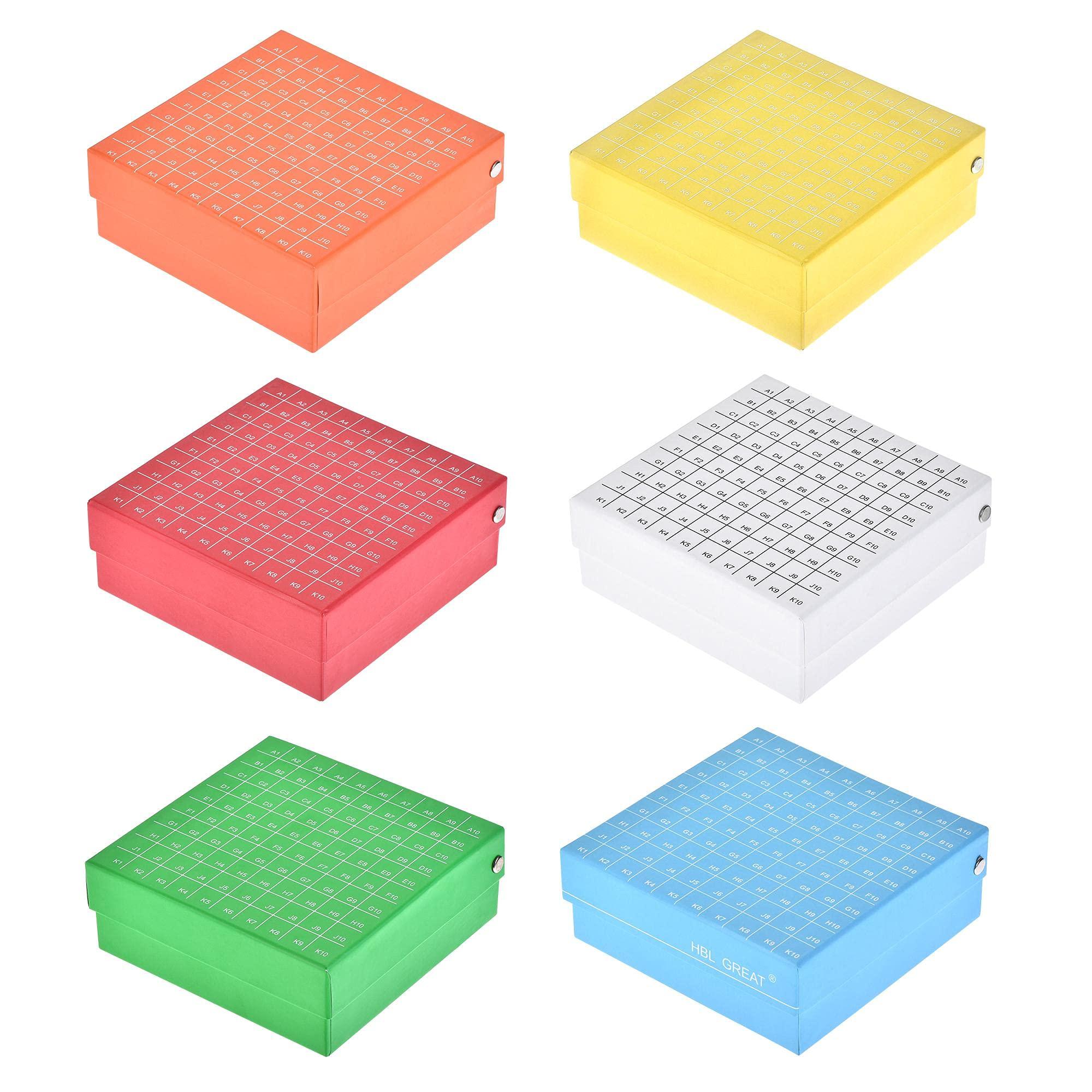 sourcing map Centrifuge Tube Freezer Storage Box 100 Places Waterproof Cardboard Cryogenic Holder Rack for 1.5/1.8/2ml Microcentrifuge Tubes Vials Samples, 6in1 Set