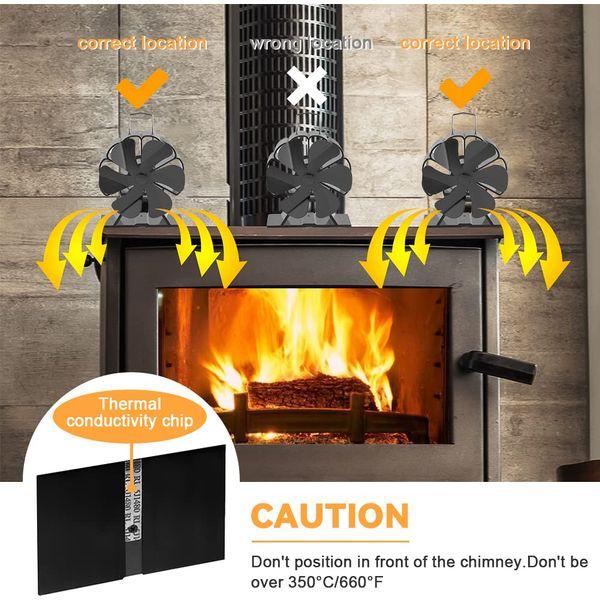 6 Blades Stove Fan Heat Powered, Wood Log Burning Stove Top Fans with Thermometer for Wood/Log Burner/Fireplace, Silent Operation, Efficient Heat Distribution 2