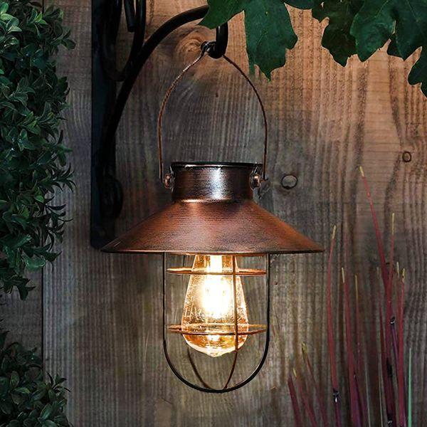 Outdoor Solar Hanging Lanterns Vintage Garden Solar Light with Warm LED Bulbs for Garden Yard Patio Pathway Tree Decoration, Solar Powered Landscape Lighting (Copper) 0