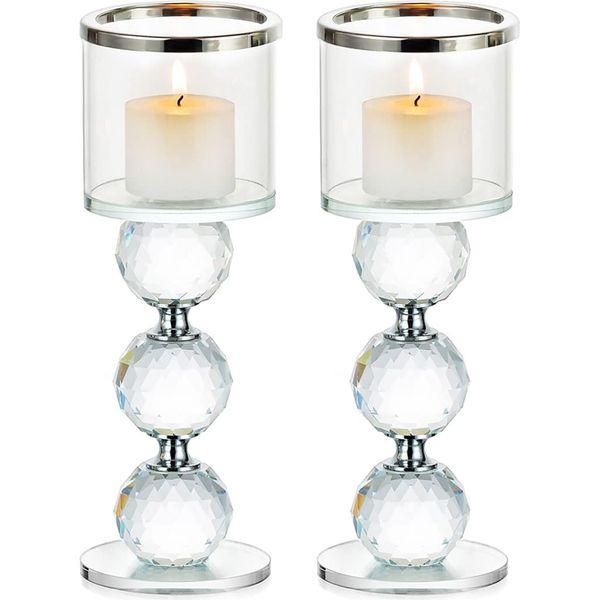 Romadedi Crystal Tealight Candle Holders - Tea Light Candle Holders Silver for Pillar Candles, Christmas Wedding Table Centrepiece Holiday Party Gift Living Room Modern Decor