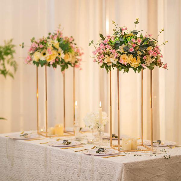 Sziqiqi Gold Metal Vase for Wedding Centerpieces Tables - Geometric Floor Vases for Flower Stand Centerpiece Stands Rectangular Flower Arrangement Display Rack for Weddings Birthday Decoration, 60cm 2
