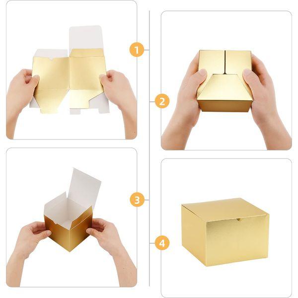 Kattepote Gold Gift Boxes set, Includes Crinkle Cut Paper Filler, Pull Ribbon Bows, Greeting Cards, For Party Favor Boxes, Show Decoration Boxes, Christmas Gift Boxes, Wedding Boxes (4x4x4In.-30pack) 4
