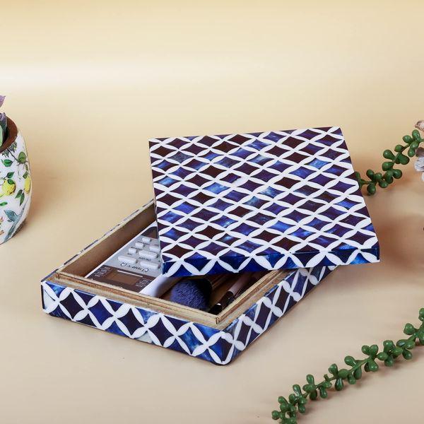 Handicrafts Home Moroccan Pattern Inspired Collection, Storage Organizer Decorative Box Multipurpose Gift - Moroccan Blue 6x8x1.5 inch 2