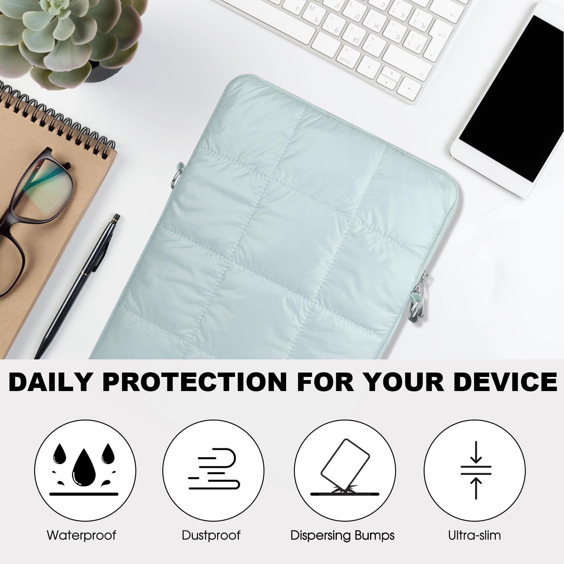 ZOENHWA 13 14 Inch Laptop Sleeve, Lightweight Padded,Cute Quilted Puffer Laptop Sleeve for Women, Compatible for MacBook Pro13,14/MacBook Air M1 M2/13''-14'' Dell HP ASUS Acer Surface PC-White 4