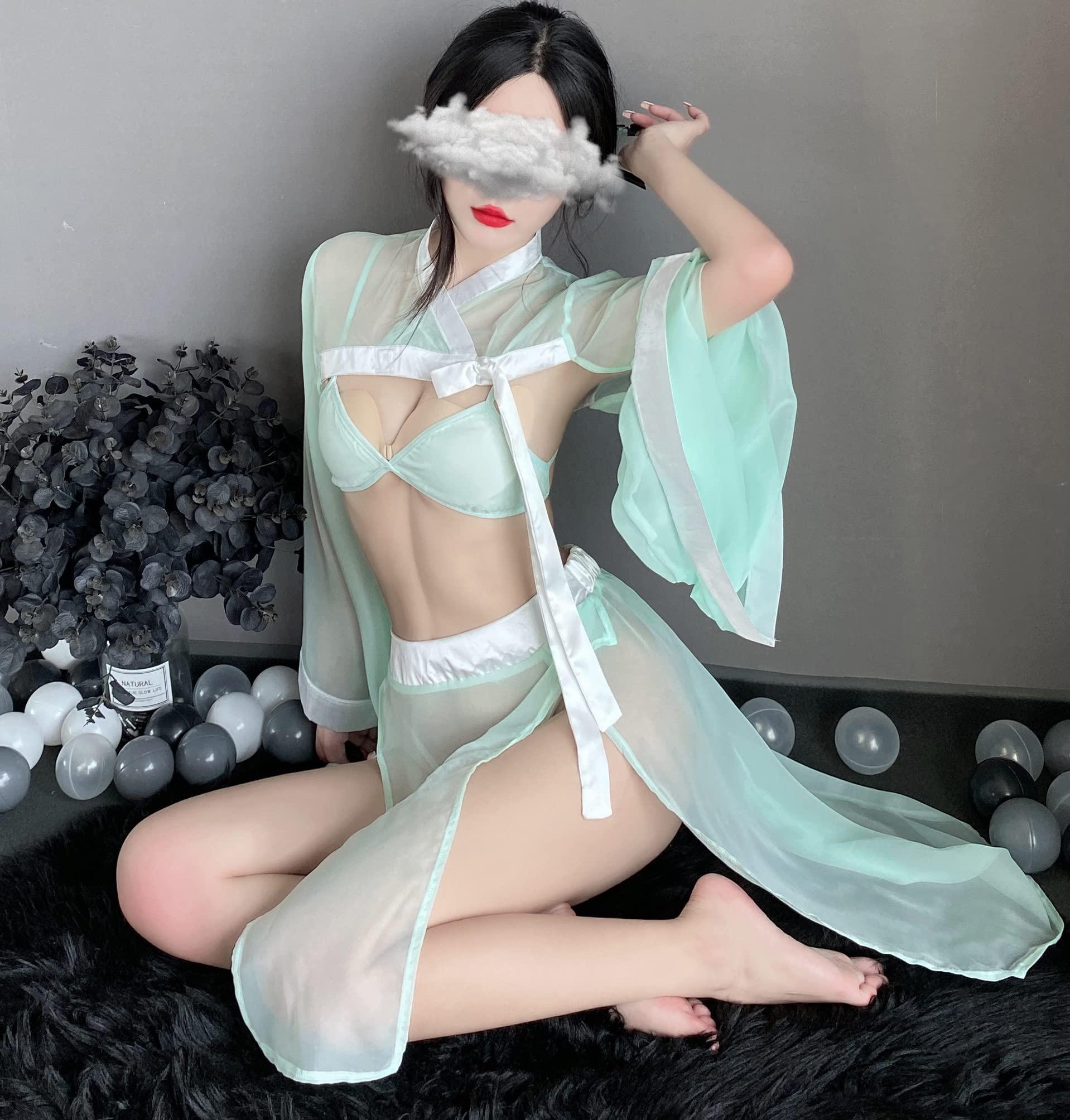 SINROYEE Women's Sexy Asian RolePlay Suit Cosplay Hanfu Cheongsam Dress Anime Lingerie Costumes (#89 Pale Green) 1