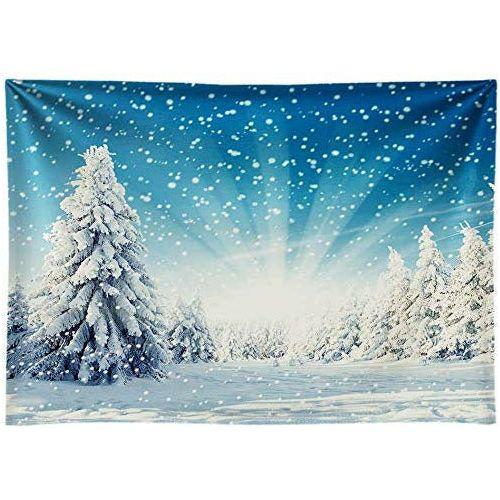 Allenjoy 8x6ft Snow Wonderland Pine Tree Backdrop Christmas Winter White Snowflake Forest Photography Background Bokeh Glitter Portrait Party Decorations Photobooth Banner Photo Studio Props 0