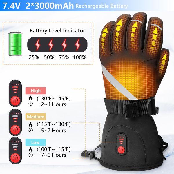 Heated Gloves for Men Women - Rechargeable Heated Gloves 7.4V 3000mAh Battery Powered Waterproof Electric Heating Gloves for Cold Winter Arthritis Hands Skiing Hunting (L-20.5CM- Male) 1