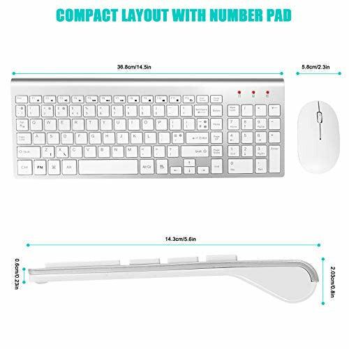 Wireless Keyboard and Mouse, Full Size Keyboard Mouse Set Compact UK Layout 2.4Ghz USB Receiver for PC Laptop Tablet Windows Mac -Silver White 1