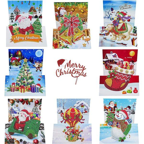 Christmas Cards DIY 5D Diamond Painting Car Number Kits for Kids & Adults, 8Pcs Party Full Drill Design with Envelopes & Tools Included Greeting Stickers Embroidery Cross Stitch Gift (Christmas)