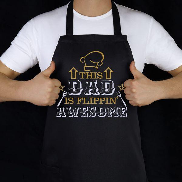 EXPRESS-STICKEREI Unique Men Bib Apron with Funny Slogan THIS DAD IS FLIPPIN AWESOME Adjustable Cooking Aprons with Pocket to hold Utensils, Spice Jars, Bear, Recipes | Gift for Dads on Fathers Day 4