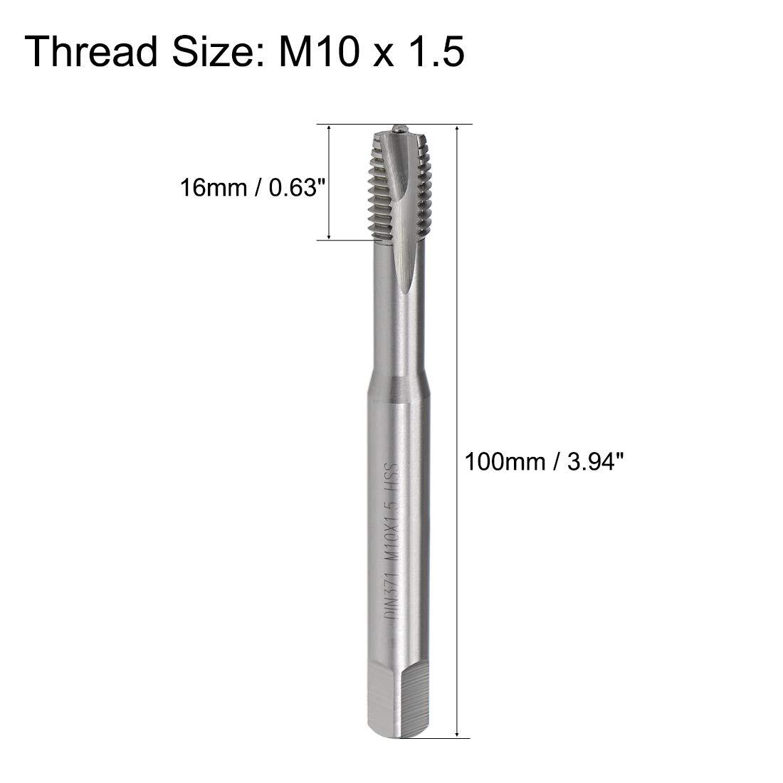 sourcing map M10 x 1.5 Spiral Point Threading Tap, H2 Tolerance High Speed Steel Uncoated, Round Shank with Square End, DIN371/376, Metric Screw Taps Tapping Bit for Thread Repair, 2pcs 1