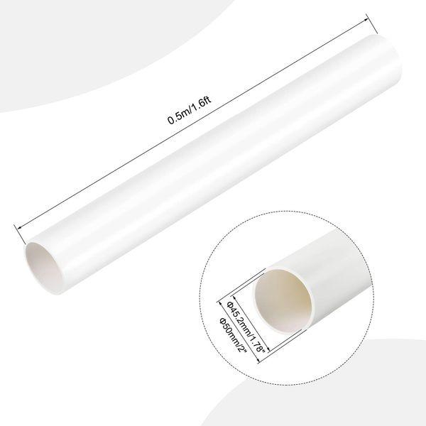 sourcing map PVC Rigid Round Pipe 45.2mm ID 50mm OD 500mm White High Impact for Water Pipe, Crafts, Decoration, Cable Sleeve 1