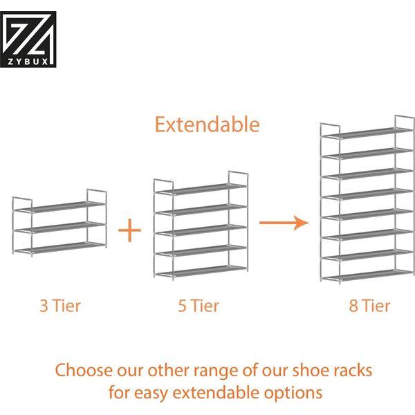 ZYBUX - Shoe Rack Multipurpose Heavy Duty Shoe Racks Storage Shoe Shelf Stores Up to 12 or 15 pairs Quick to Assemble Shoe Rack 89cmx28cmx48cm (Grey, 3 Tier) 3