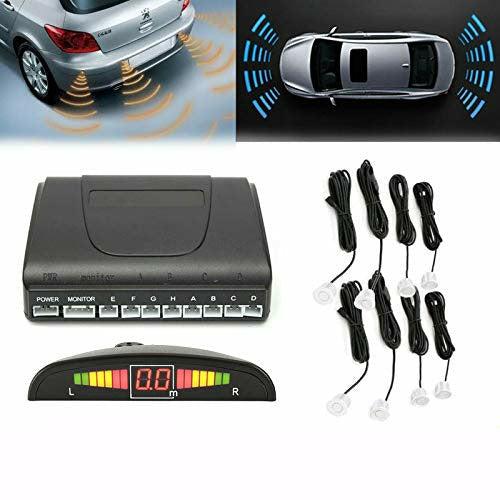 Parking Sensor Rear and Front 8 Sensors Car Reverse Park Kit Buzzer Alarm Alert LED Dispaly Distance Detection Safe (White) 0