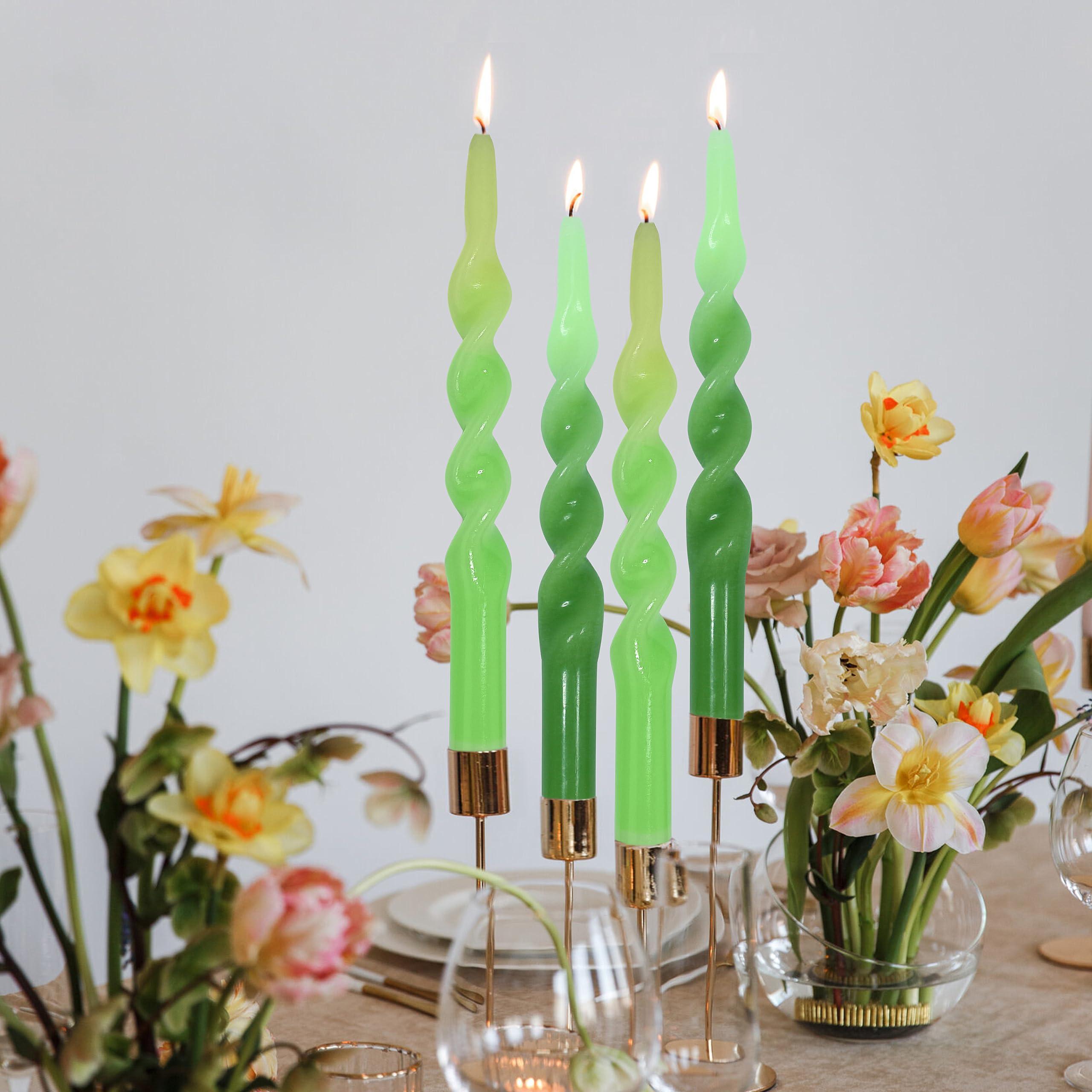 Gedengni 10inches Spiral Taper Candles Yellow Green Candlesticks Twisted Tapered Candles - 2PCS Unscented Candles for Wedding Dinner Party Decoration 2