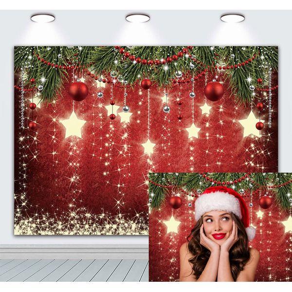 INRUI Red Christmas Photography Backdrop Glittering Stars Christmas Photo Backdrop Children Newborn Christmas Backdrop (8x6FT)