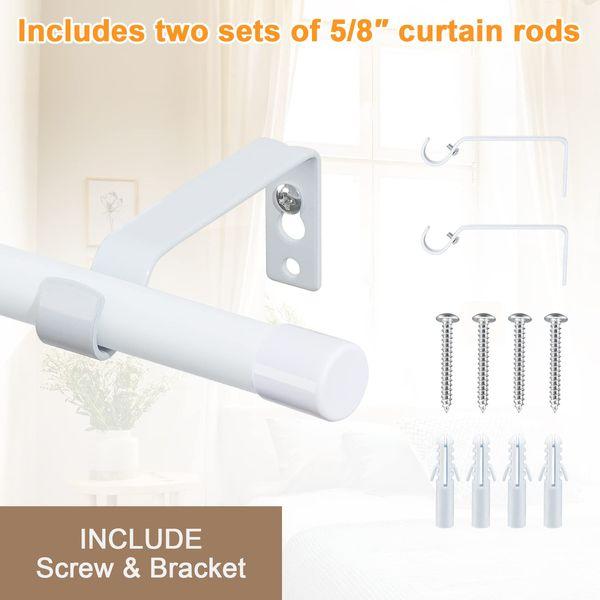 INFLATION Curtain Rod with Cap Finials 76 to 76 cm, White Curtain Pole with Brackets Fittings Set Window Poles for Living Room & Outdoor 4