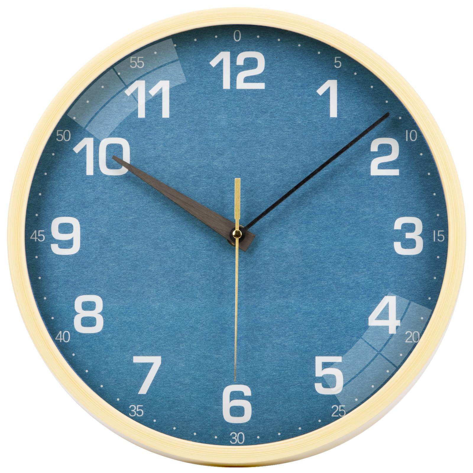 VIVILINEN 30CM Wall Clock Silent Non-ticking Quartz Movement Wall Clock Simulated Woodgrain Frame, Modern Round Clock Decorative for Living Room Bedroom Kitchen Office School Battery Operated, Blue 5