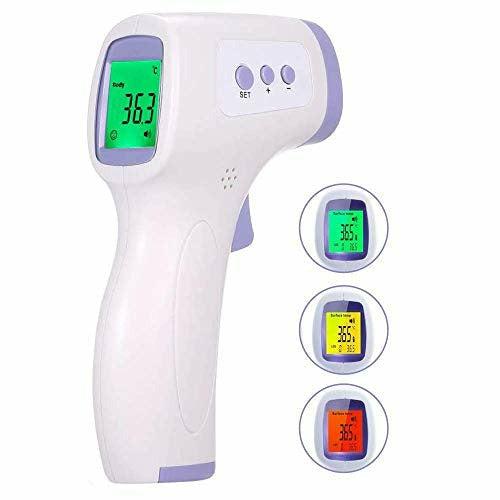 Non-Contact Infrared Forehead Electronic Thermometer Digital Thermometer Accurate and Fast Measurement with Three Color Back Light Display of Temperature Gun for Children Baby Adult Home Health Care 0