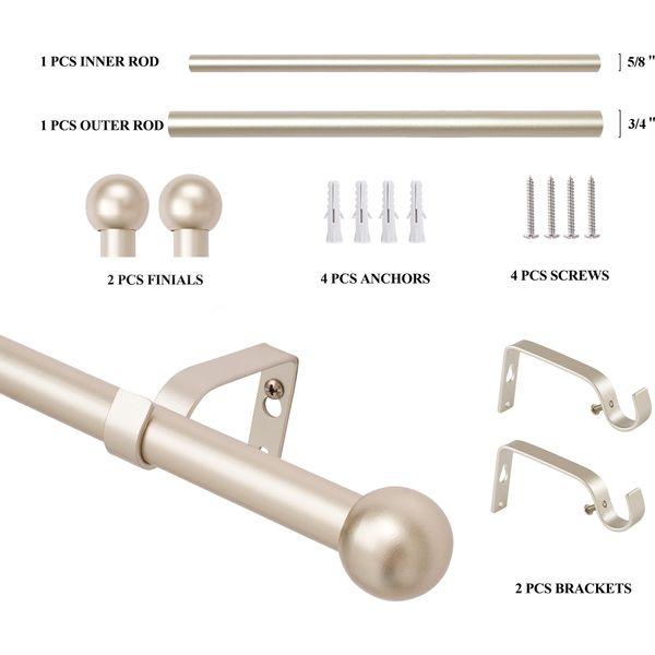 Curtain poles Extendable curtain pole 70cm to 120cm Ball finials Champagne colour 28" to 48" Adjustable curtain rail Includes rods, finials, brackets& hardware kits 1