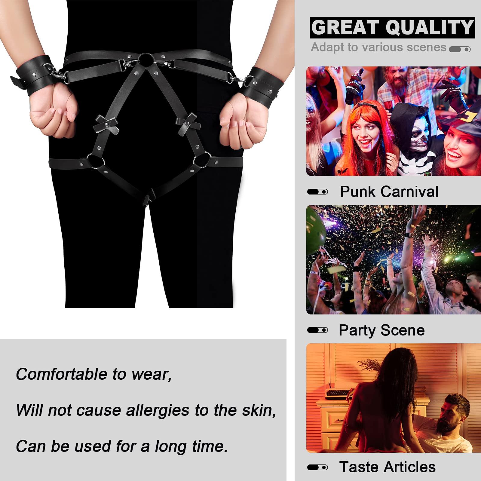 Women Punk Leather Body Cage Waist Belts Novelty Gothic Harness Hollow Out Strap Adjust Size Fetish Rave Costume (Black) 4