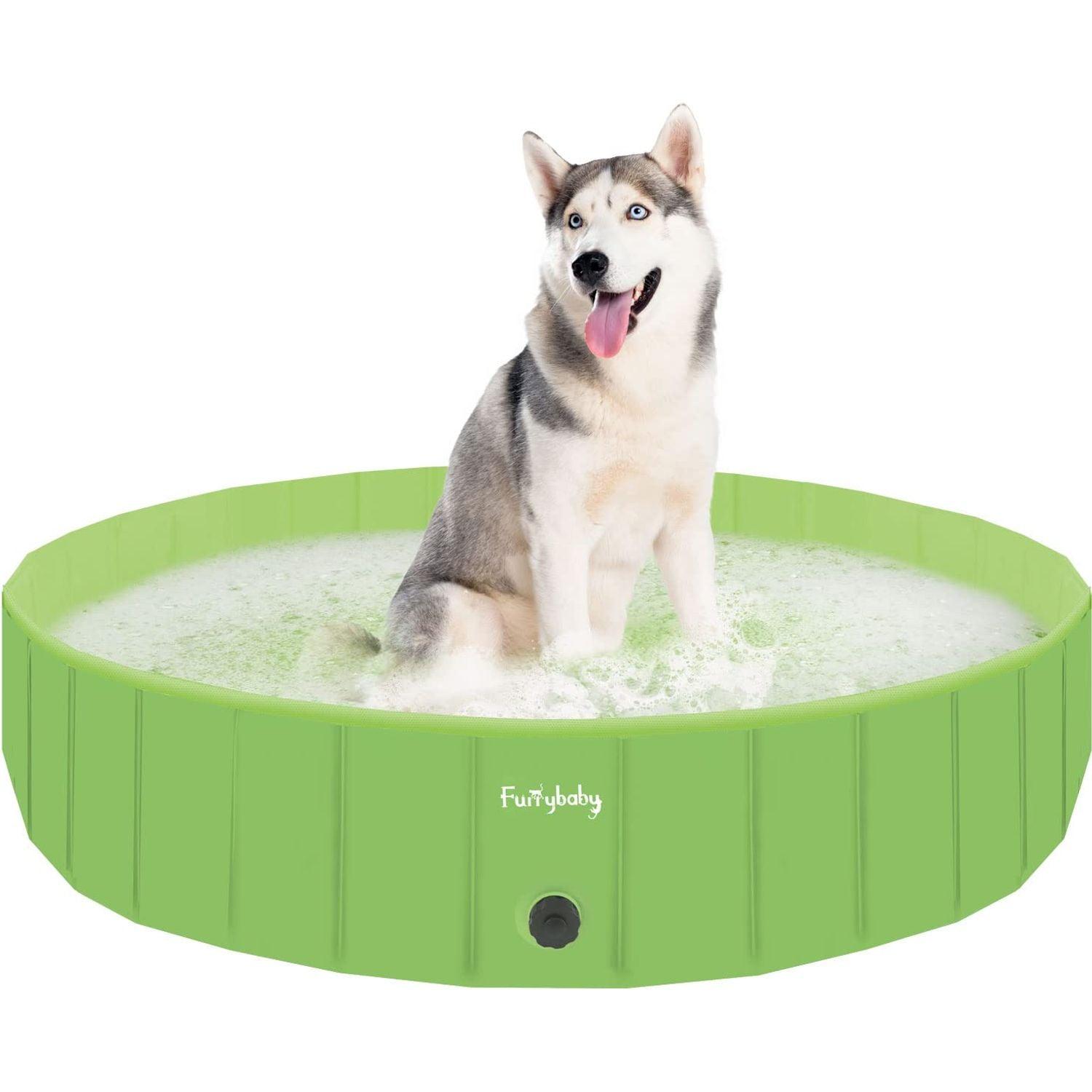 furrybaby Dog Pool, Durable Dog Paddling Pool with Quick Drainage Hole, Foldable and Non Inflatable, Thickened Kids Paddling Pool Extra Large for Garden Puppy Cat Bath (Green 160cm)