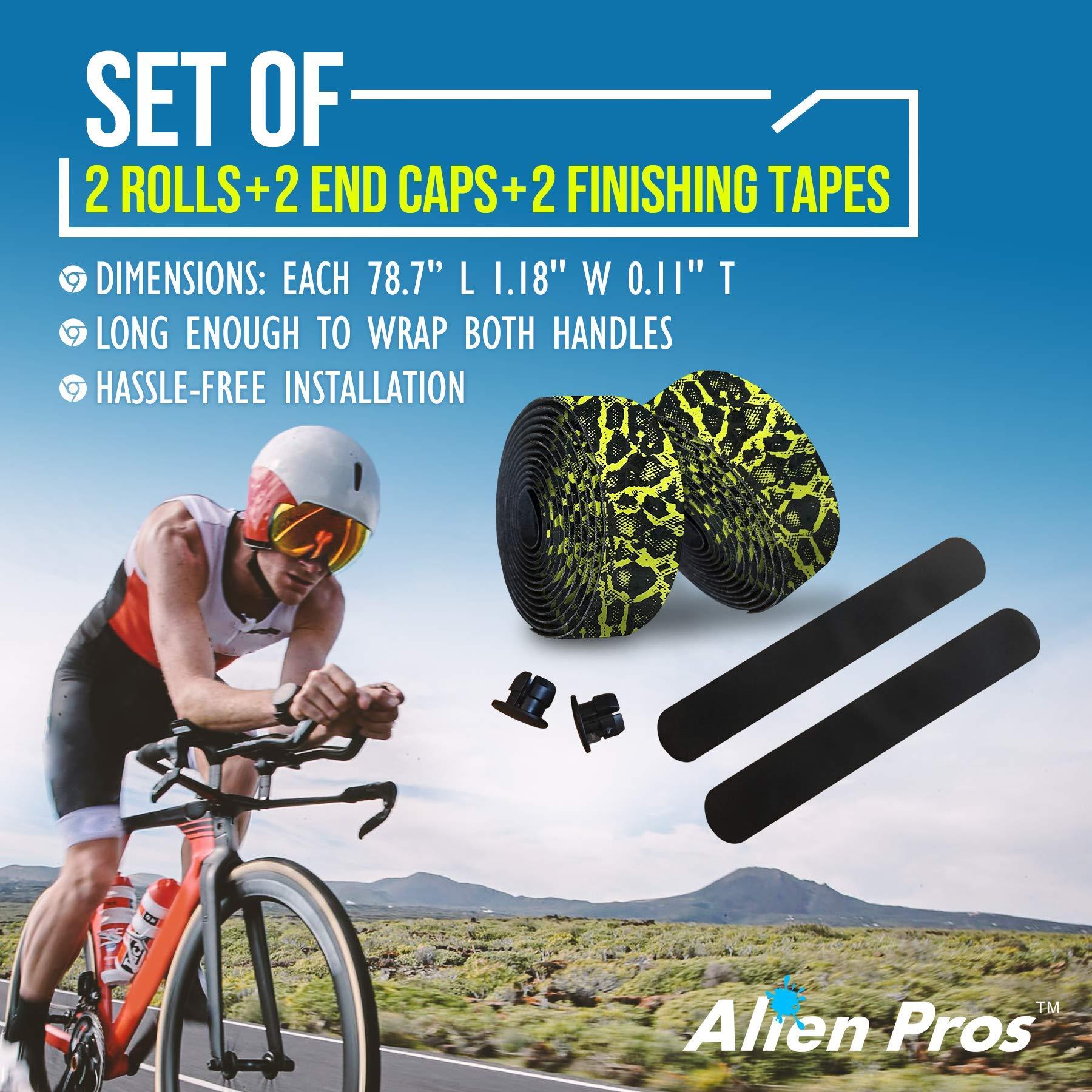 Alien Pros Bike Handlebar Tape Carbon Fiber (Set of 2) Black Yellow - Enhance your bike grip with these bicycle handle bar tape - Wrap your bike for an awesome comfortable ride 1