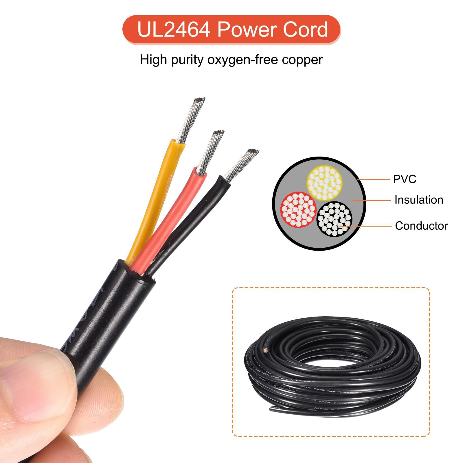 sourcing map Power Cable 3 Conductor Electrical Wire 14AWG 98.4ft 30 Meters UL2464 Electrical Wire PVC Cord Copper Cable for LED Strips Lamps Lighting 2