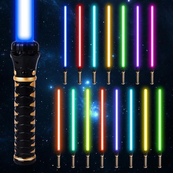 15 Colors Light Saber with FX Sound, 1 Pack Light Sword for Kids, Realistic Handle & Retractable LED Light Up Saber Toy for Halloween Dress Up Party Favor, Xmas Gift, Galaxy War Fighters and Warriors 0