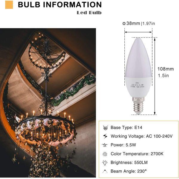 LED Small Screw Candle Bulbs SES E14 - Pack of 10 Edison Screw Light Bulbs 5.5W, 40W Incandescent Halogen Bulbs Equivalent, 550lm, 2700K Soft Warm White, 240V, by Brightfour 2